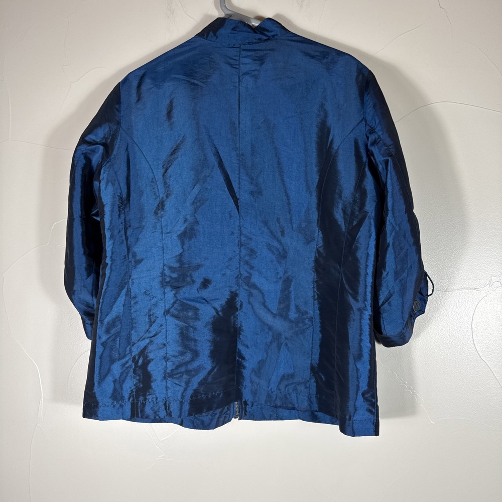 Chico's Woman's M Casual Sheen Kori Jacket Tempo Teal Silver Full Zip Size 3 - Picture 7 of 8